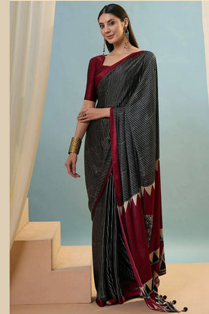 Black Printed Satin Saree (Sudha-212)