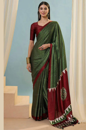 Green Printed Satin Saree (Sudha-212-C)