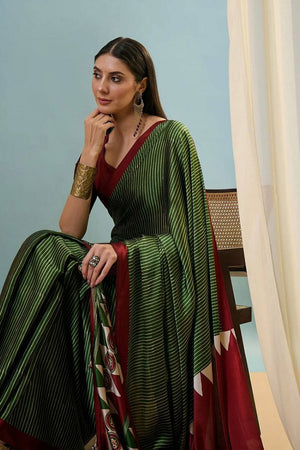 Green Printed Satin Saree (Sudha-212-C)