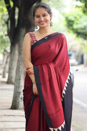 Maroon Printed Satin Saree (Sudha-215)