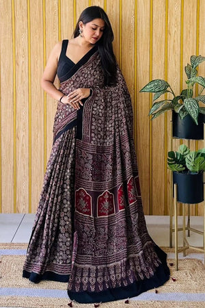 Black Printed Satin Saree (Sudha-217)