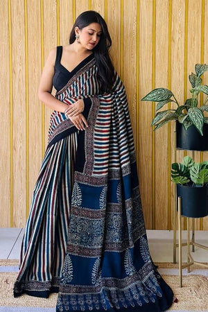 Multi Color Printed Satin Saree (Sudha-226)