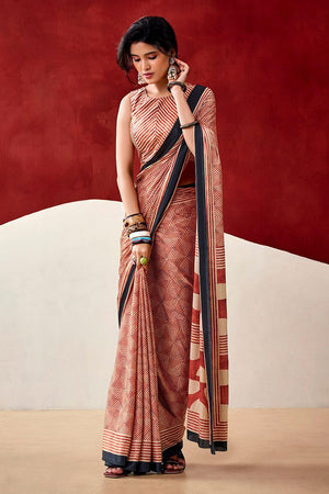 Red Printed Satin Saree (Sudha-237)