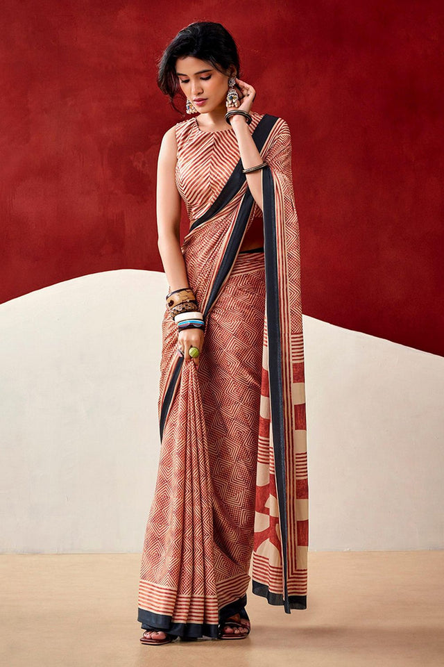 Red Printed Satin Saree (Sudha-237)