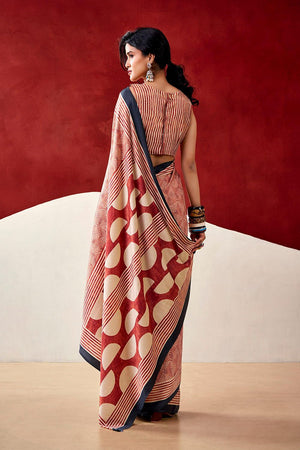 Red Printed Satin Saree (Sudha-237)