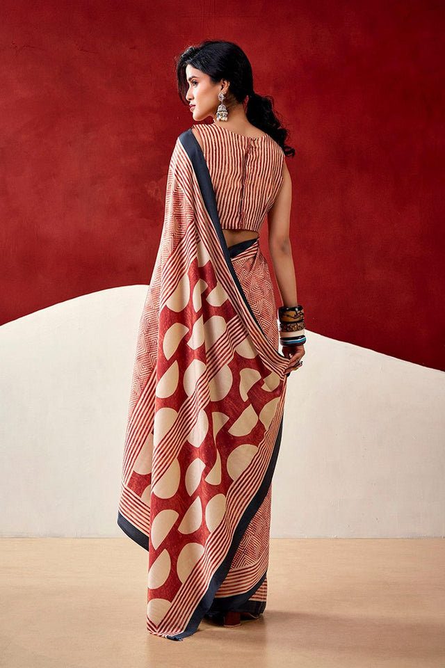 Red Printed Satin Saree (Sudha-237)