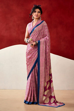Pink Printed Satin Saree (Sudha-238)