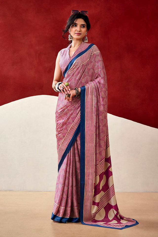 Pink Printed Satin Saree (Sudha-238)