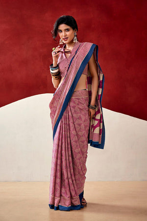 Pink Printed Satin Saree (Sudha-238)