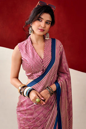Pink Printed Satin Saree (Sudha-238)