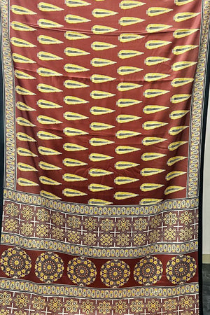 Brown Printed Satin Saree (Sudha-239)