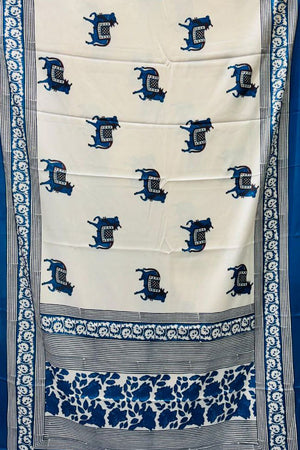 Off White Printed Satin Saree (Sudha-241)