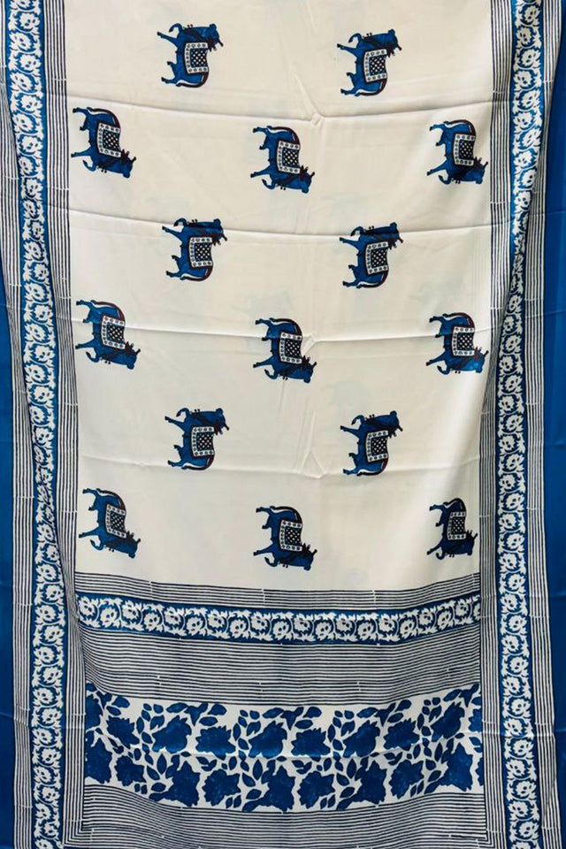 Off White Printed Satin Saree (Sudha-241)