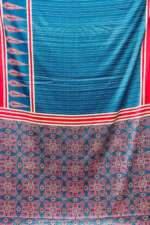 Blue Printed Satin Saree (Sudha-243)