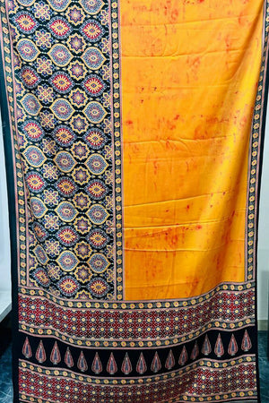 Orange Printed Satin Saree (Sudha-244)
