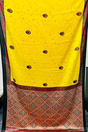Yellow Printed Satin Saree (Sudha-245)