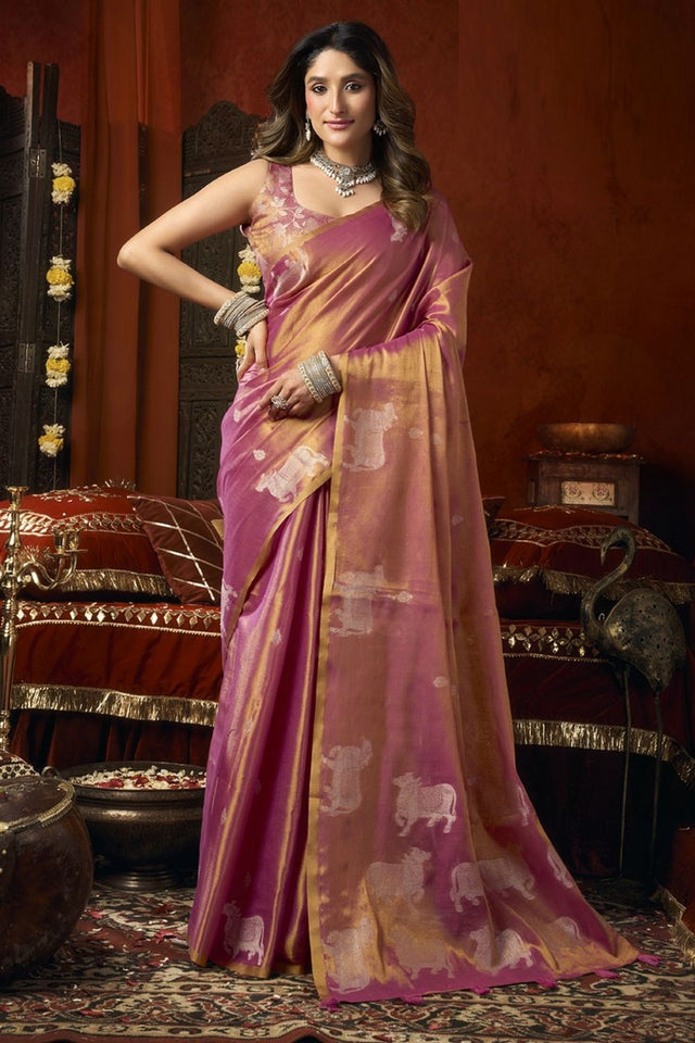 Peach Woven Tissue Saree (Supriya-3601)