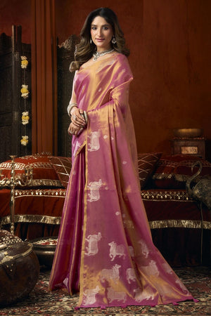 Peach Woven Tissue Saree (Supriya-3601)