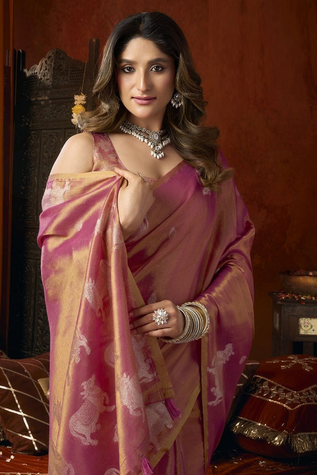 Peach Woven Tissue Saree (Supriya-3601)