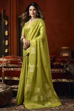 Olive Green Woven Tissue Saree (Supriya-3602)