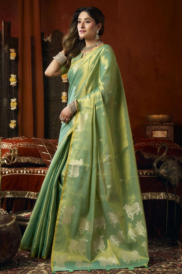 Green Woven Tissue Saree (Supriya-3604)