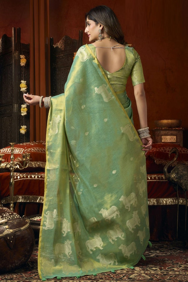 Green Woven Tissue Saree (Supriya-3604)