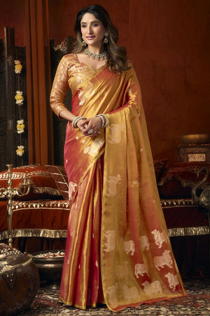 Orange Woven Tissue Saree (Supriya-3605)