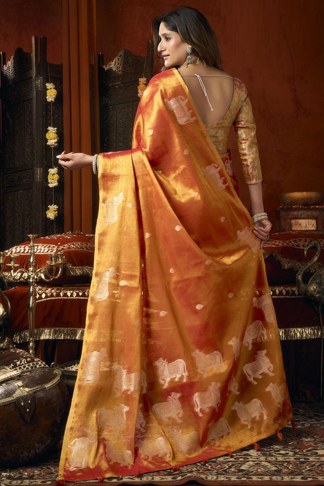 Orange Woven Tissue Saree (Supriya-3605)