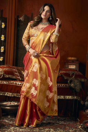 Orange Woven Tissue Saree (Supriya-3605)