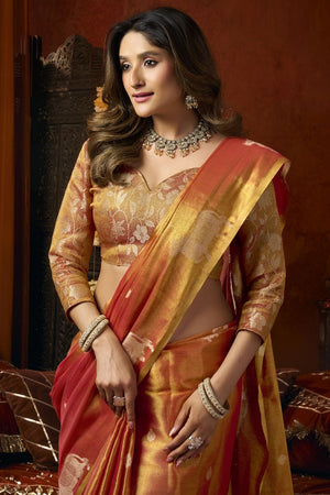 Orange Woven Tissue Saree (Supriya-3605)