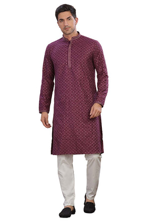 Red Sequin Rayon Men's Kurta Set