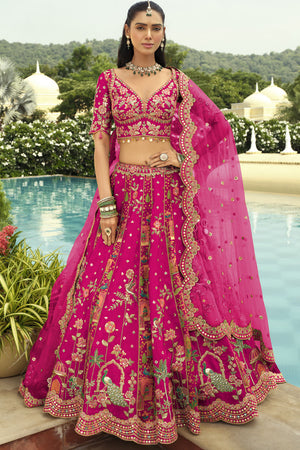 Pink Floral Embroidered Silk Lehenga