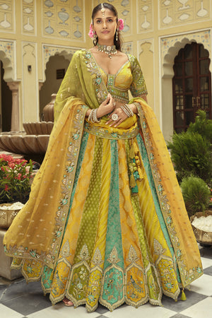 Yellow Floral Embroidered Silk Lehenga