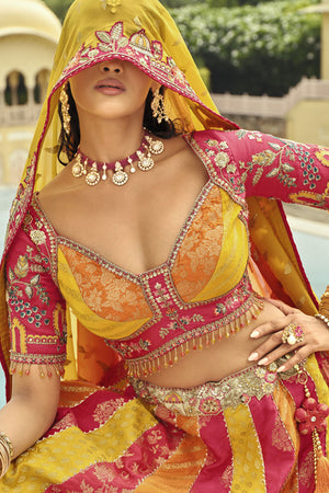 Yellow Floral Embroidered Silk Lehenga