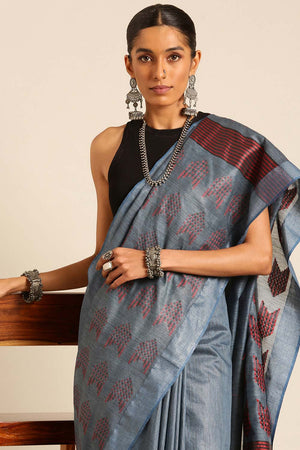 Blue Silk Blend Woven Saree (TCMBBF4E2054)