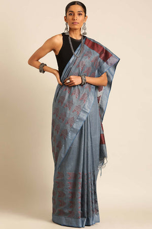 Blue Silk Blend Woven Saree (TCMBBF4E2054)