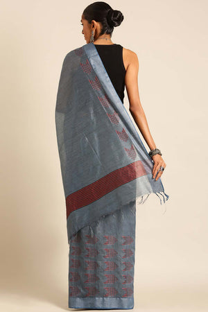 Blue Silk Blend Woven Saree (TCMBBF4E2054)