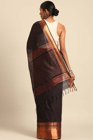 Black Silk Blend Woven Saree