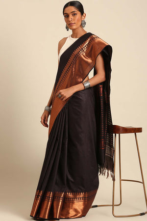 Black Silk Blend Woven Saree