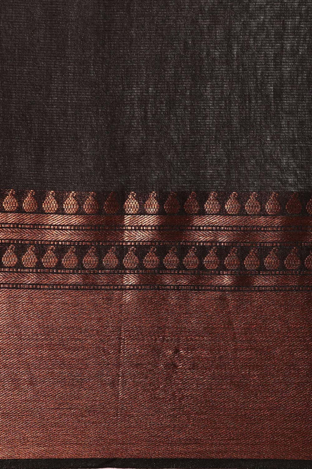 Black Silk Blend Woven Saree