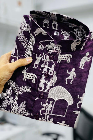 Violet Chickankari Silk Men's Kurta Set