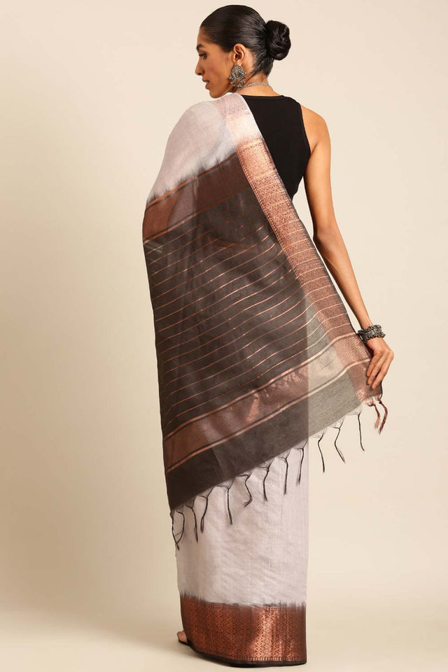 Grey Silk Blend Woven Saree (THMELH4E2079)