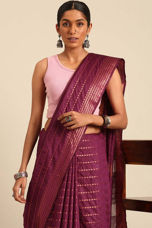Purple Silk Blend Woven Saree