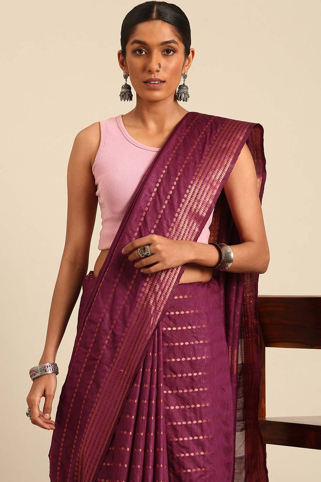 Purple Silk Blend Woven Saree