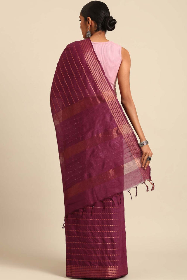 Purple Silk Blend Woven Saree