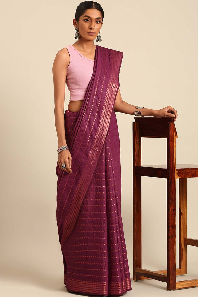 Purple Silk Blend Woven Saree
