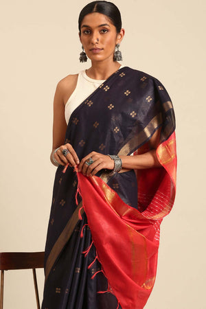 Blue Silk Blend Woven Saree (TJMBRF4H2125)