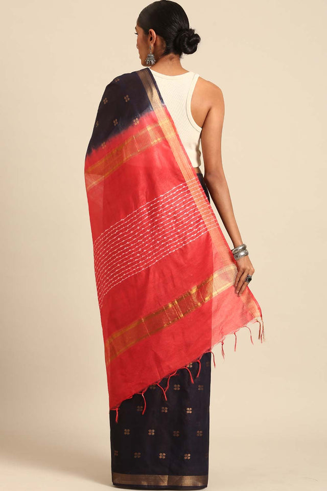Blue Silk Blend Woven Saree (TJMBRF4H2125)