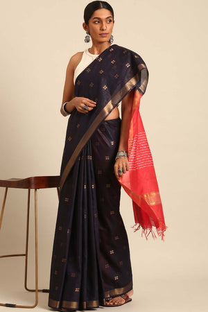 Blue Silk Blend Woven Saree (TJMBRF4H2125)