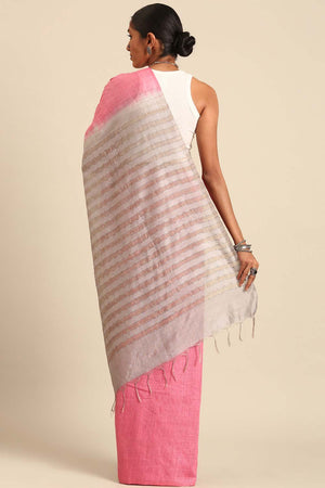Pink Silk Blend Woven Saree